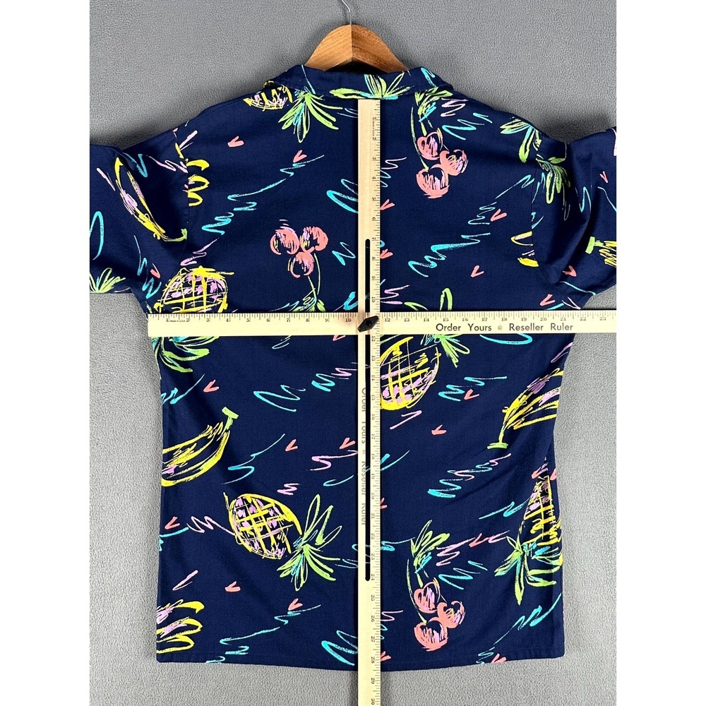 Jantzen Shirt Large Blue Zuma Beach Neon Hawaiian Pineapple Vintage Camp Collar - Picture 5 of 8